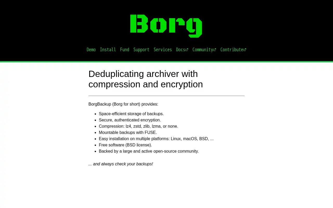 BorgBackup Landing Page
