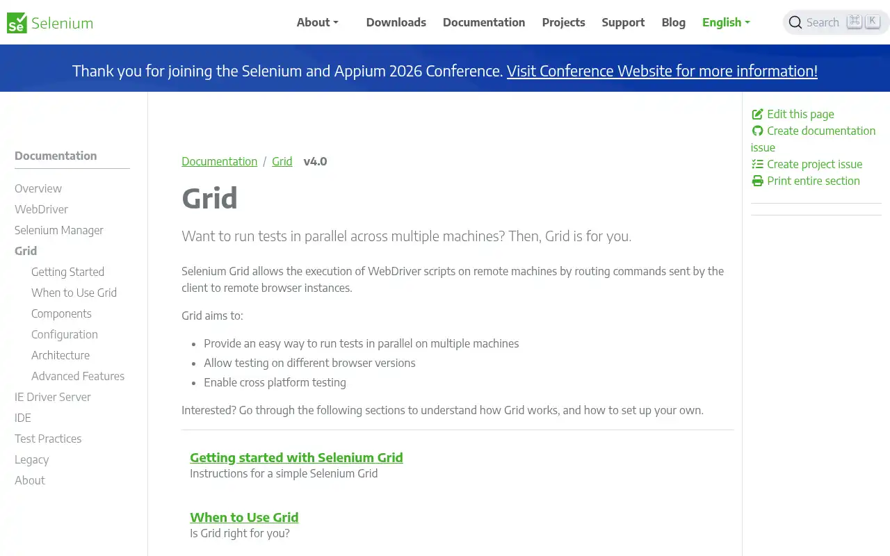 Selenium Grid Landing Page