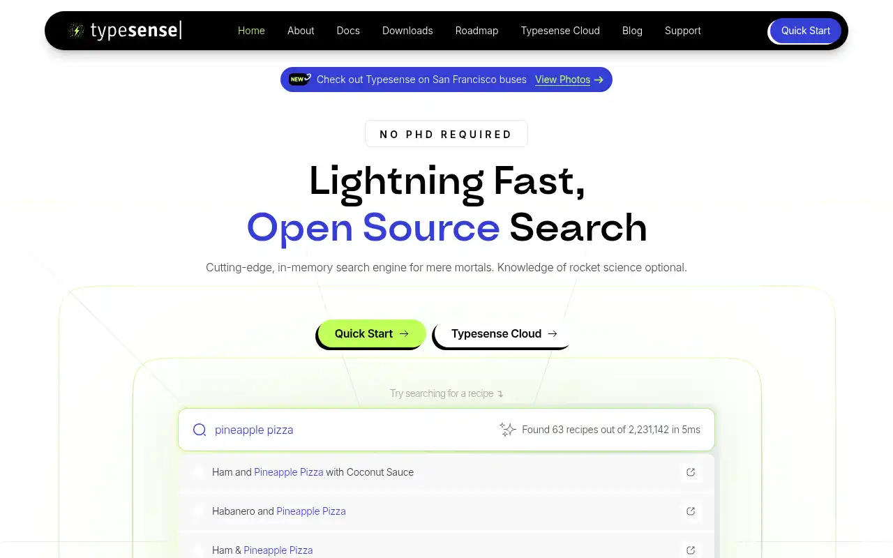 Typesense Landing Page